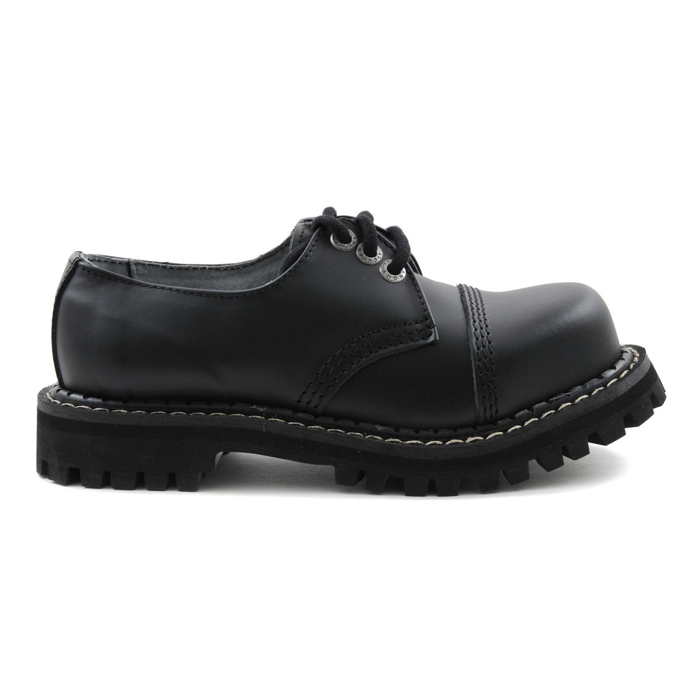 Angry Itch 3 Eyelet Shoes with Steel Toe Cap Black Leather Right Side