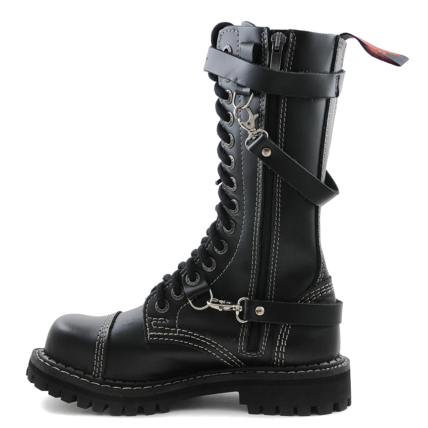 Angry Itch 3 Strap 14 Hole Combat Ranger Boots with Steel Toe Cap Black Leather right side