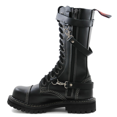 Angry Itch 3 Strap 14 Hole Combat Ranger Boots with Steel Toe Cap Black Leather right side