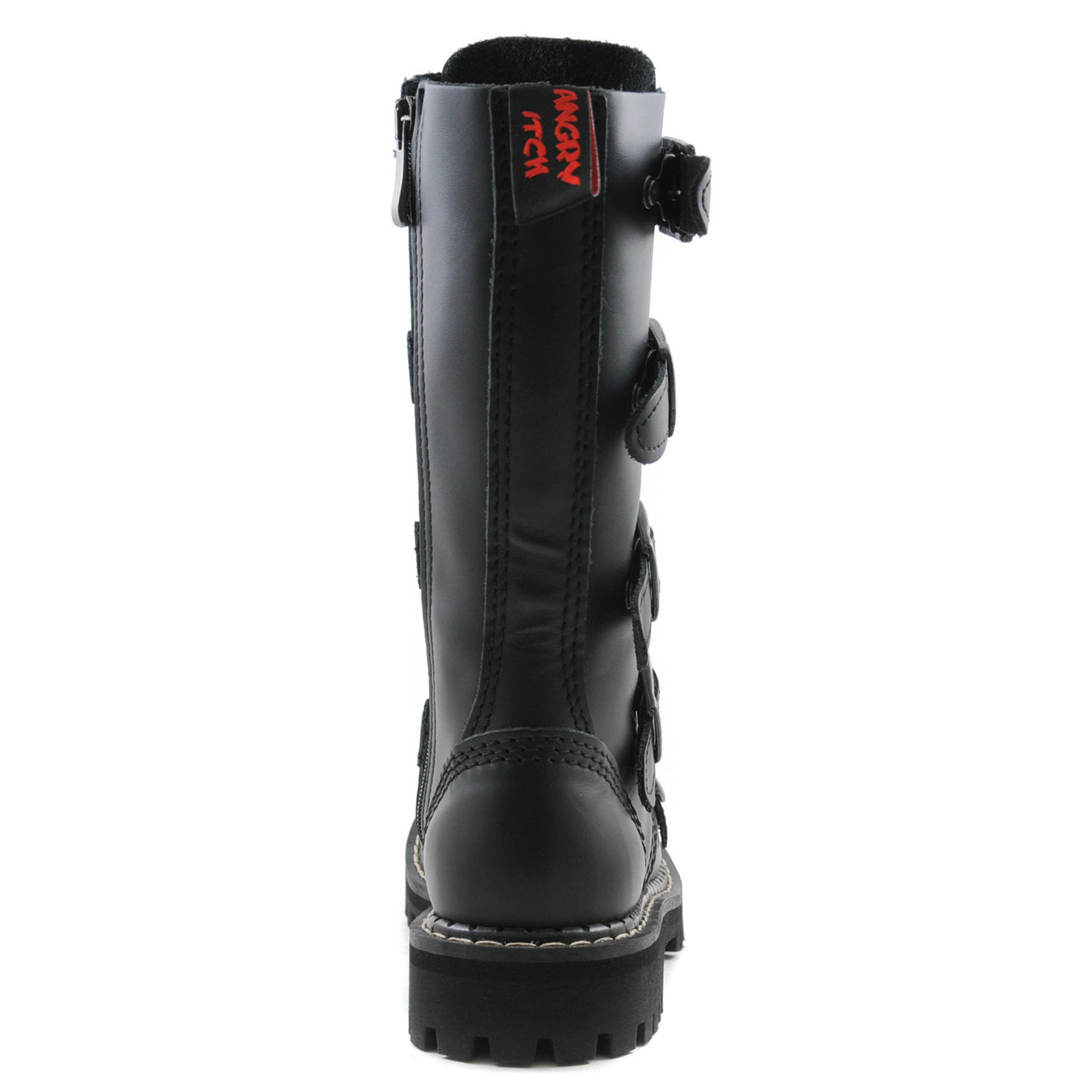 Angry Itch 5 Buckle 14 Hole Combat Ranger Boots with Steel Toe Cap Black Leather Back