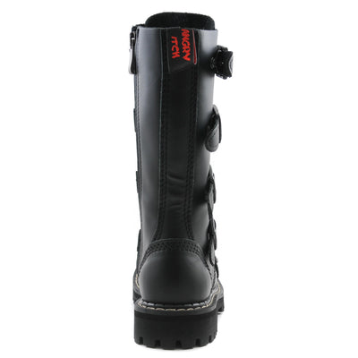 Angry Itch 5 Buckle 14 Hole Combat Ranger Boots with Steel Toe Cap Black Leather Back