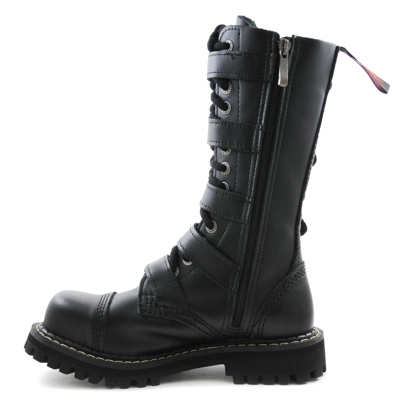 Angry Itch 5 Buckle 14 Hole Combat Ranger Boots with Steel Toe Cap Black Leather left side
