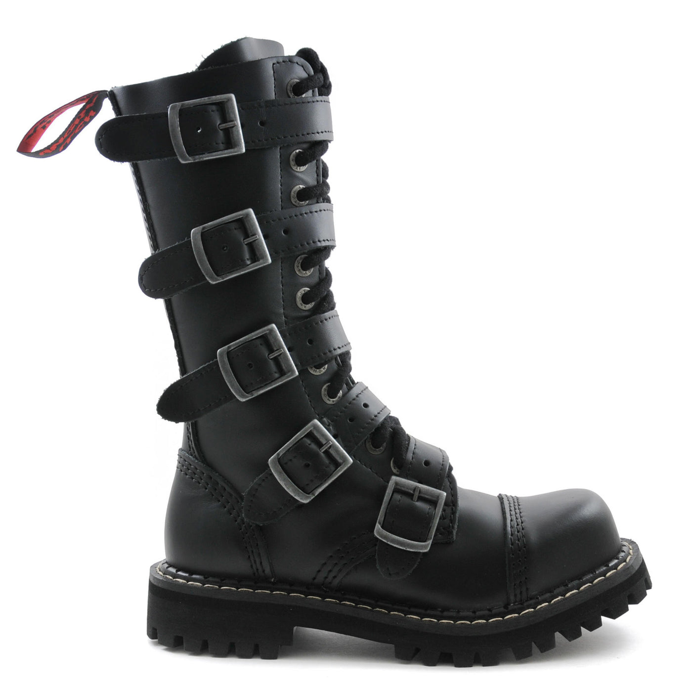 Angry Itch 5 Buckle 14 Hole Combat Ranger Boots with Steel Toe Cap Black Leather right side