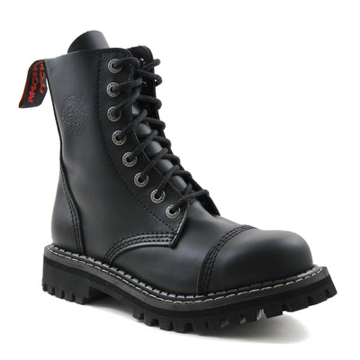 Angry Itch 8 Eyelet Boots with Steel Toe Cap Black Leather
