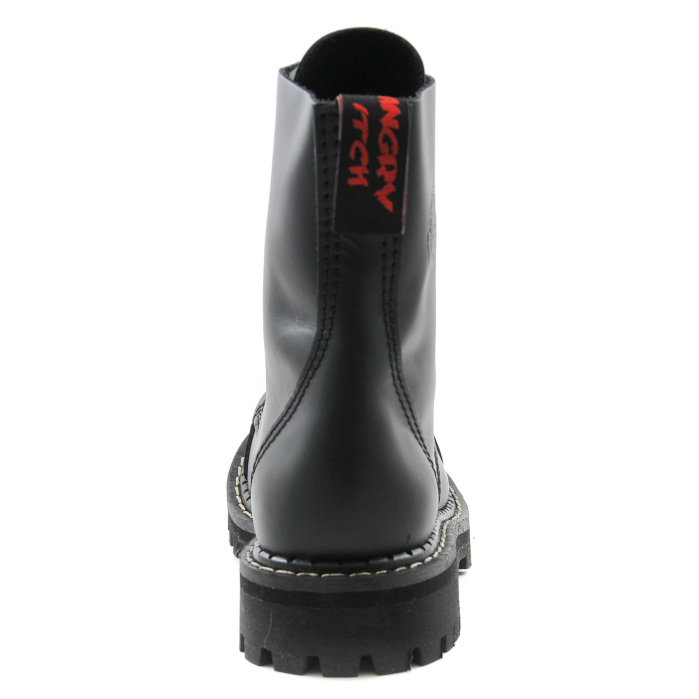 Angry Itch 8 Eyelet Boots with Steel Toe Cap Black Leather Back