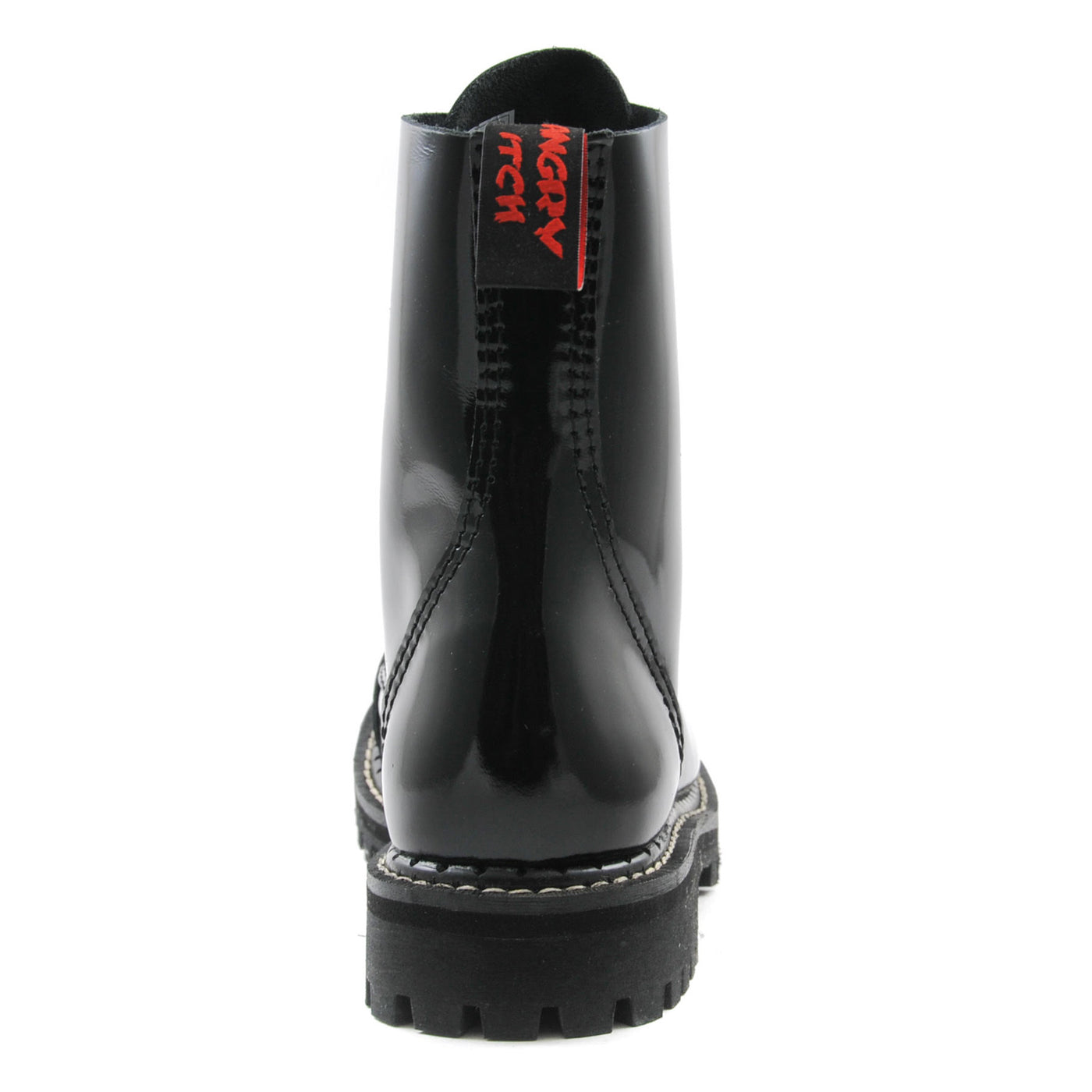 Angry Itch 8 Eyelet Boots with Steel Toe Cap Black Leather Back
