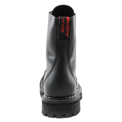 Angry Itch 8 Eyelet Boots with Steel Toe Cap Black Leather Back