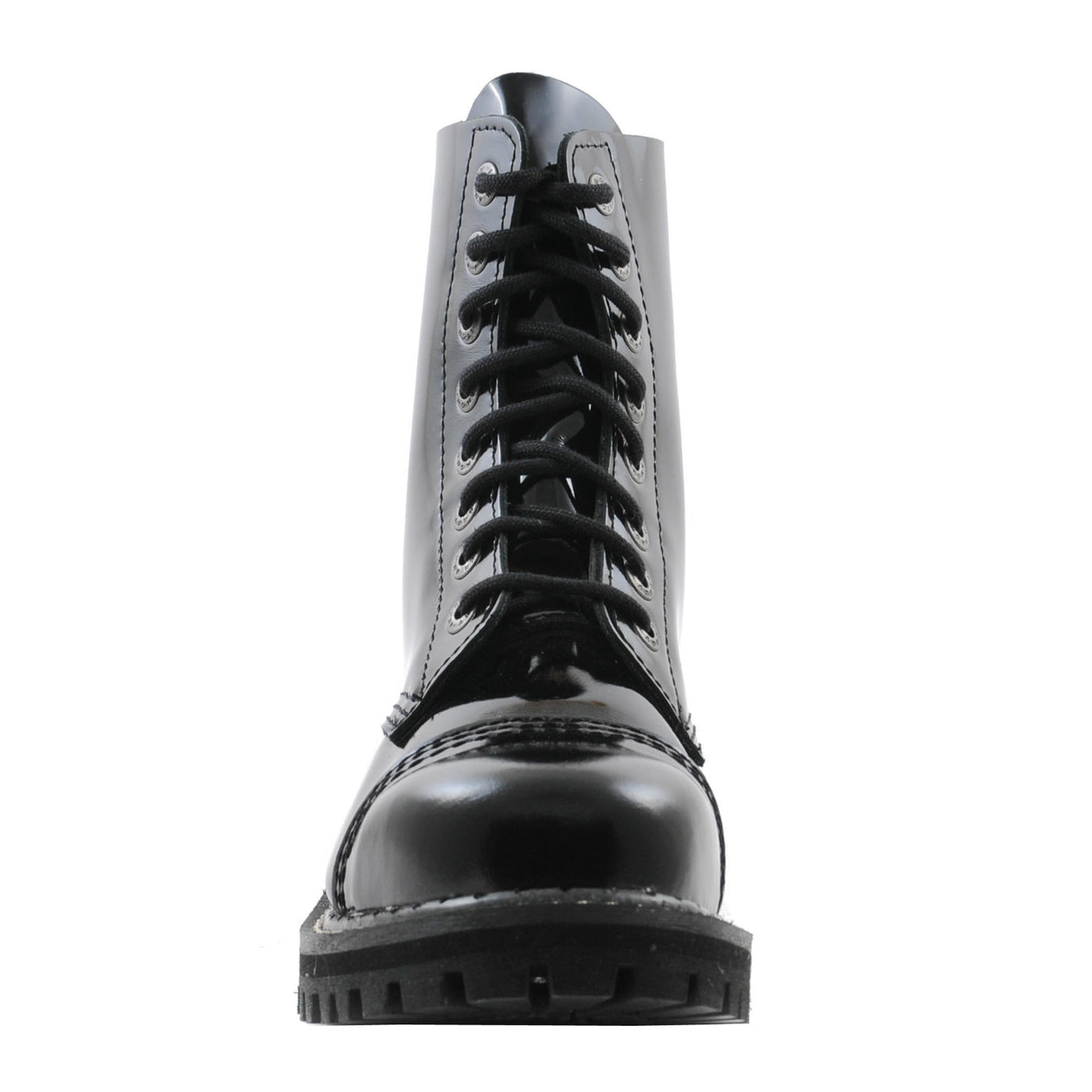 Angry Itch 8 Eyelet Boots with Steel Toe Cap Black Leather Front
