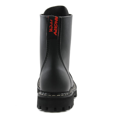 Angry Itch 8 Eyelet Boots with Steel Toe Cap Black PU Vegan Leather Back