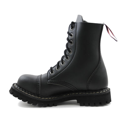 Angry Itch 8 Eyelet Boots with Steel Toe Cap Black PU Vegan Leather Back left Side