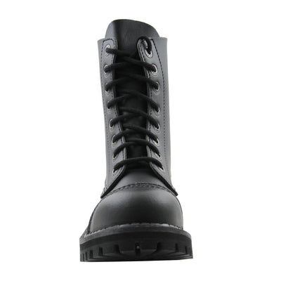 Angry Itch 8 Eyelet Boots with Steel Toe Cap Black PU Vegan Leather Front