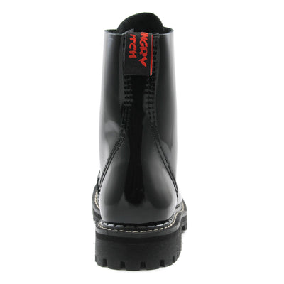 Angry Itch 8 Eyelet Boots with Steel Toe Cap Black Patent Leather Back
