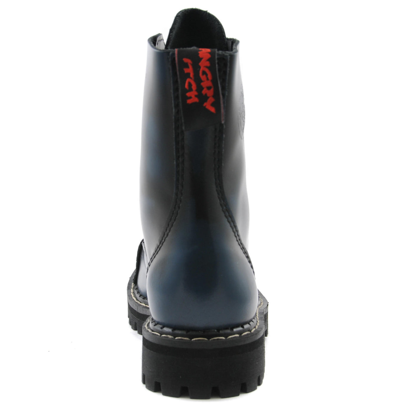 Angry Itch 8 Eyelet Boots with Steel Toe Cap Blue Rub Off Leather Back