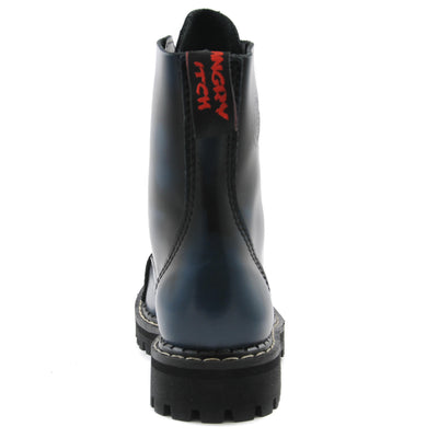 Angry Itch 8 Eyelet Boots with Steel Toe Cap Blue Rub Off Leather Back