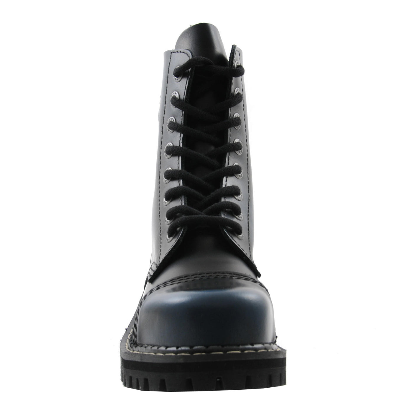 Angry Itch 8 Eyelet Boots with Steel Toe Cap Blue Rub Off Leather Front