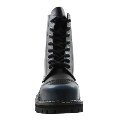 Angry Itch 8 Eyelet Boots with Steel Toe Cap Blue Rub Off Leather Front
