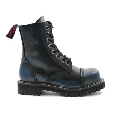 Angry Itch 8 Eyelet Boots with Steel Toe Cap Blue Rub Off Leather Right Side
