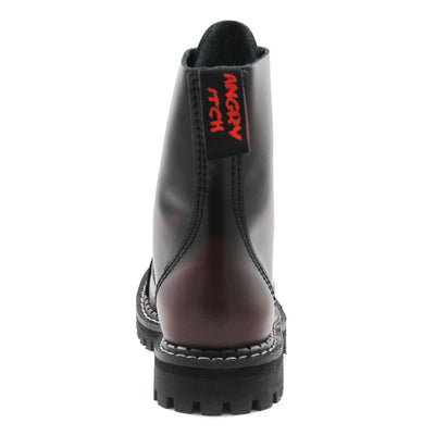 Angry Itch 8 Eyelet Boots with Steel Toe Cap Burgundy Rub Off Leather Back