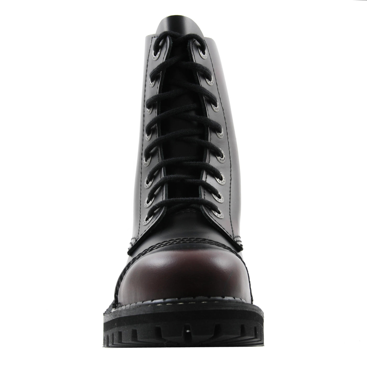 Angry Itch 8 Eyelet Boots with Steel Toe Cap Burgundy Rub Off Leather Front