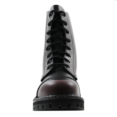 Angry Itch 8 Eyelet Boots with Steel Toe Cap Burgundy Rub Off Leather Front