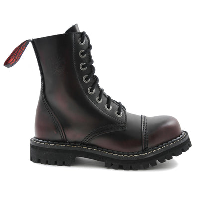 Angry Itch 8 Eyelet Boots with Steel Toe Cap Burgundy Rub Off Leather Right Side