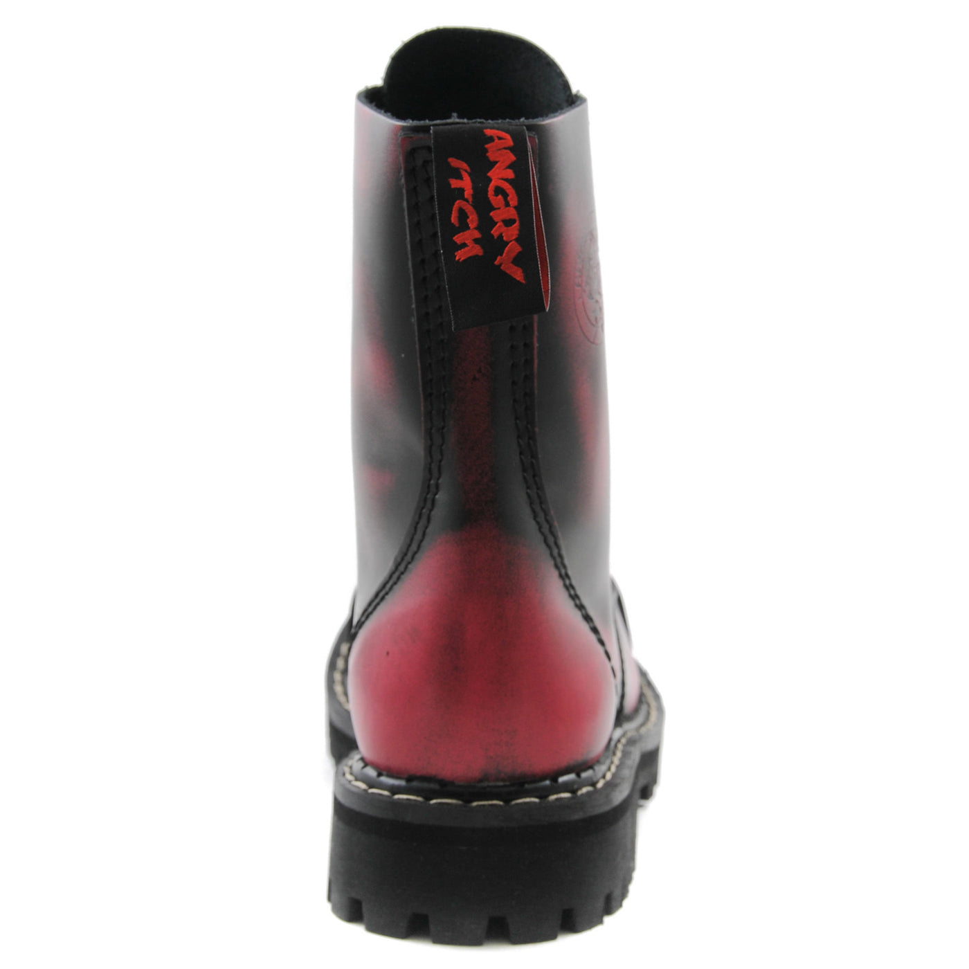 Angry Itch 8 Eyelet Boots with Steel Toe Cap Pink Rub Off Leather Back