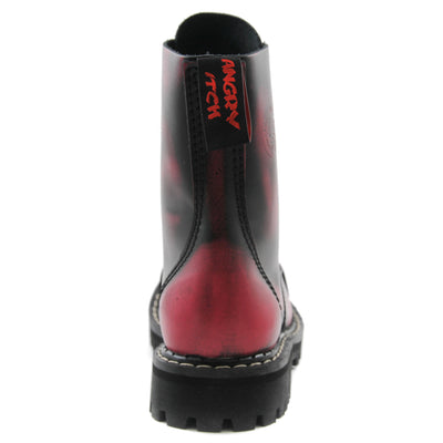 Angry Itch 8 Eyelet Boots with Steel Toe Cap Pink Rub Off Leather Back