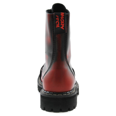Angry Itch 8 Eyelet Boots with Steel Toe Cap Red Rub Off Leather Back