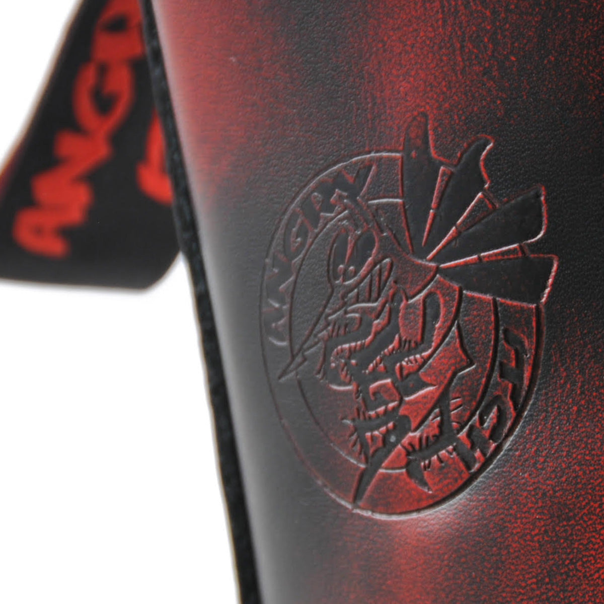 Angry Itch 8 Eyelet Boots with Steel Toe Cap Red Rub Off Leather Logo Closeup