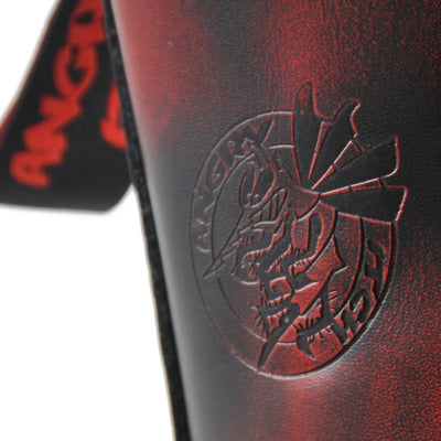 Angry Itch 8 Eyelet Boots with Steel Toe Cap Red Rub Off Leather Logo Closeup