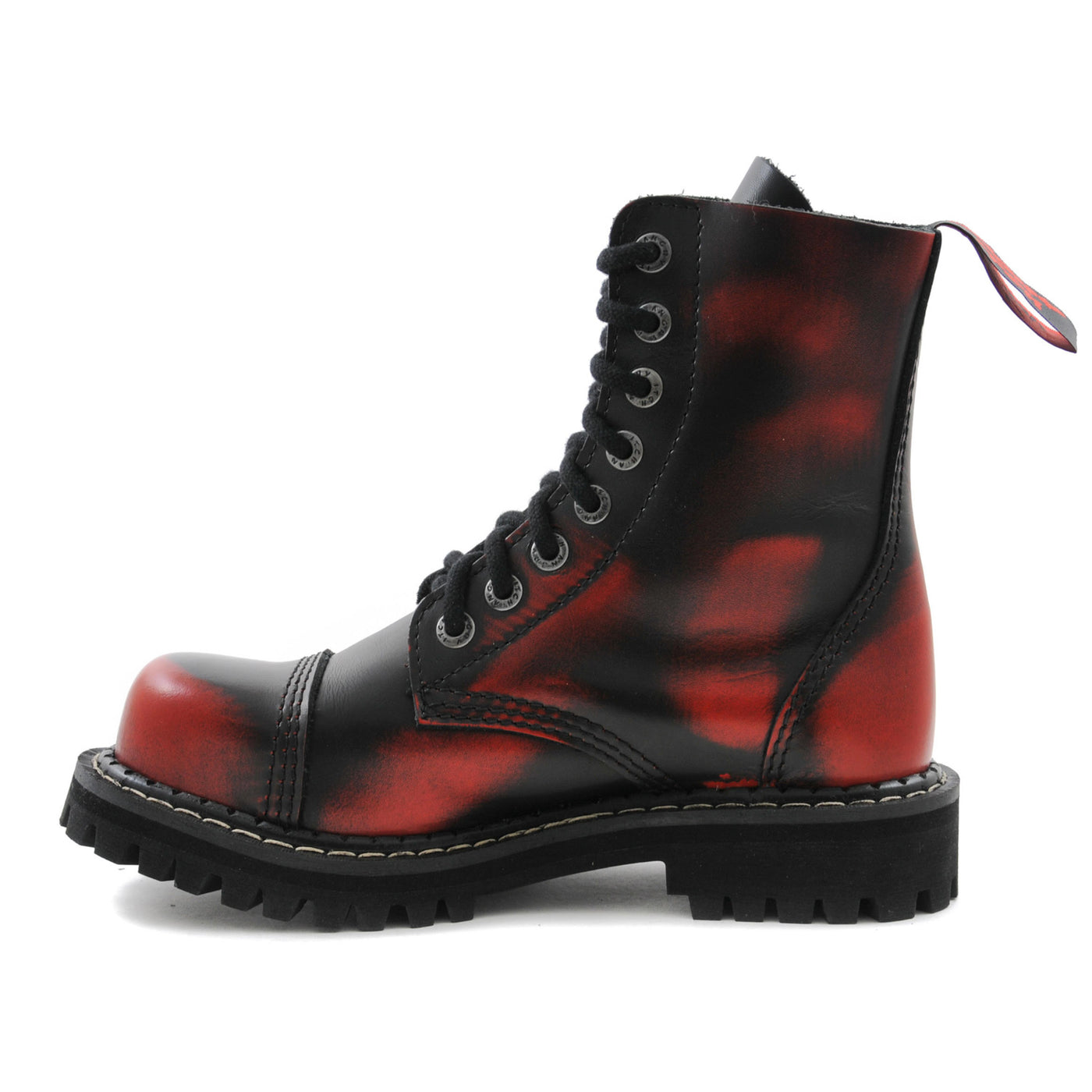Angry Itch 8 Eyelet Boots with Steel Toe Cap Red Rub Off Leather Side