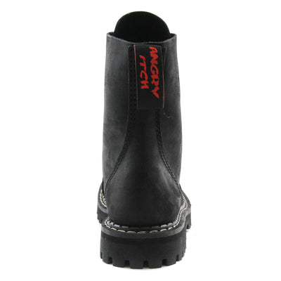 Angry Itch 8 Eyelet Boots with Steel Toe Cap Vintage Black Leather Back