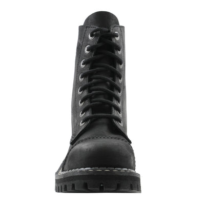 Angry Itch 8 Eyelet Boots with Steel Toe Cap Vintage Black Leather Front