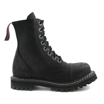 Angry Itch 8 Eyelet Boots with Steel Toe Cap Vintage Black Leather Right Side