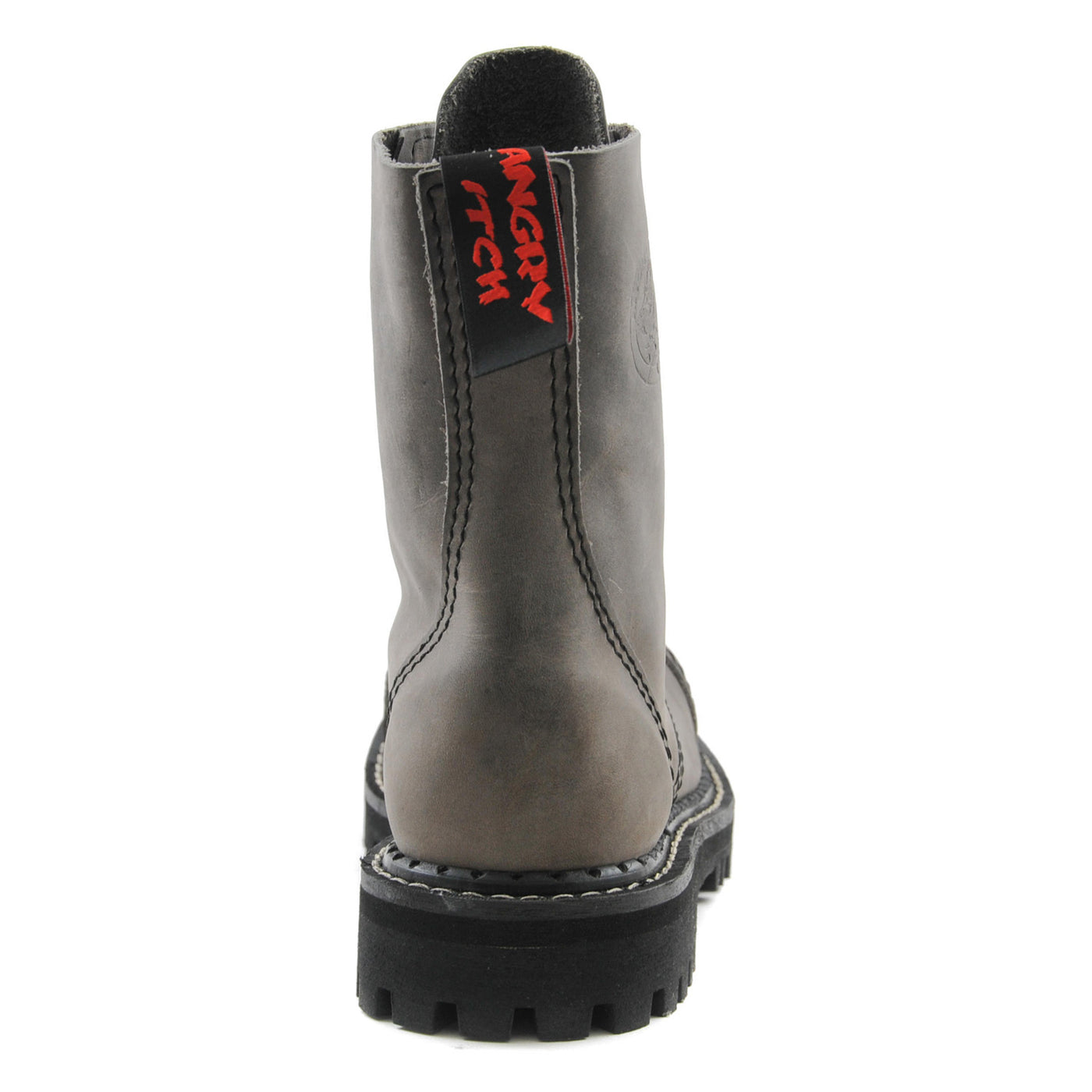 Angry Itch 8 Eyelet Boots with Steel Toe Cap Vintage Grey Leather Back
