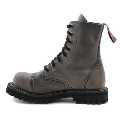 Angry Itch 8 Eyelet Boots with Steel Toe Cap Vintage Grey Leather left side