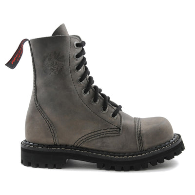 Angry Itch 8 Eyelet Boots with Steel Toe Cap Vintage Grey Leather right side