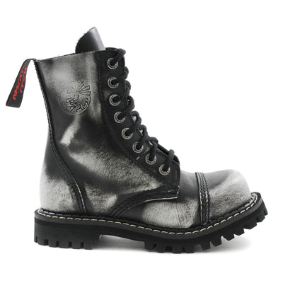 Angry Itch 8 Eyelet Boots with Steel Toe Cap White Rub Off Leather Right Side