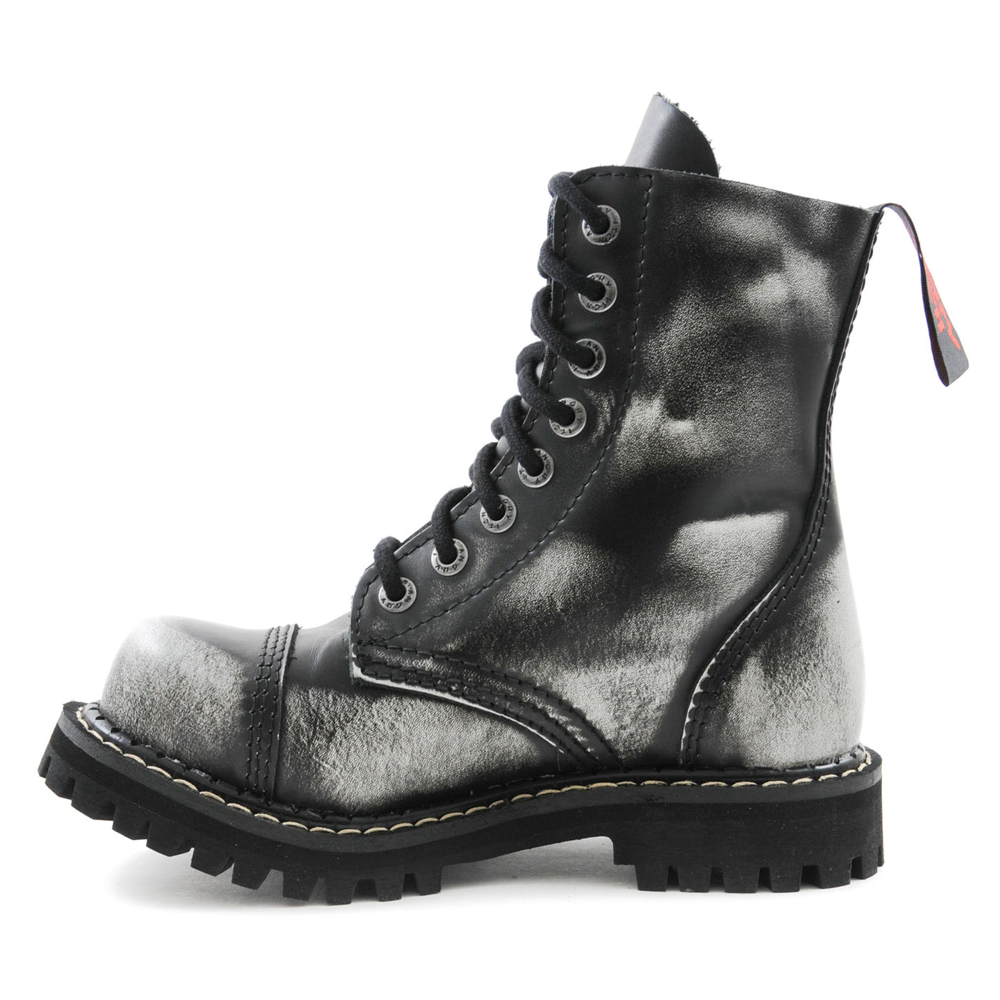 Angry Itch 8 Eyelet Boots with Steel Toe Cap White Rub Off Leather Side