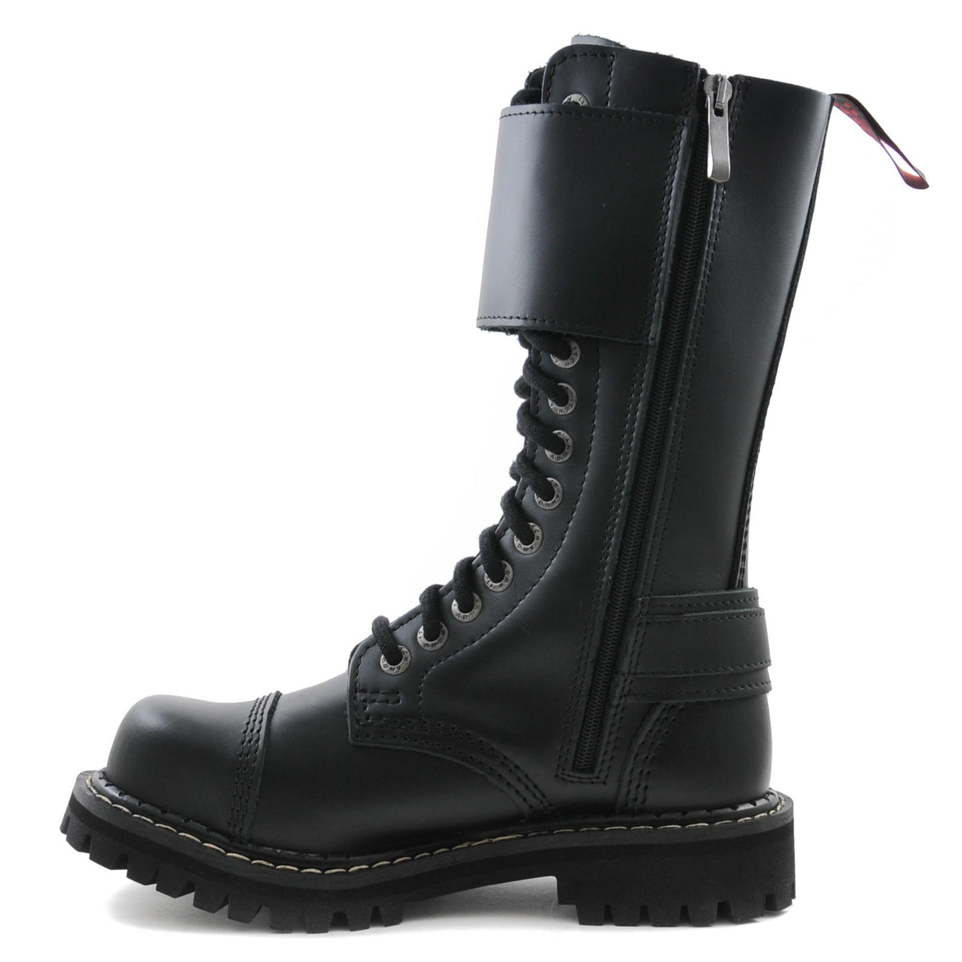 Angry Itch Twin Buckle 14 Hole Combat Ranger Boots with Steel Toe Cap Black Leather left side