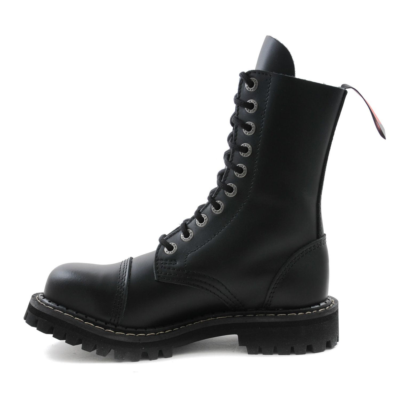 Angry Itch 10 Eyelet Combat Ranger Boots with Steel Toe Cap Black Leather