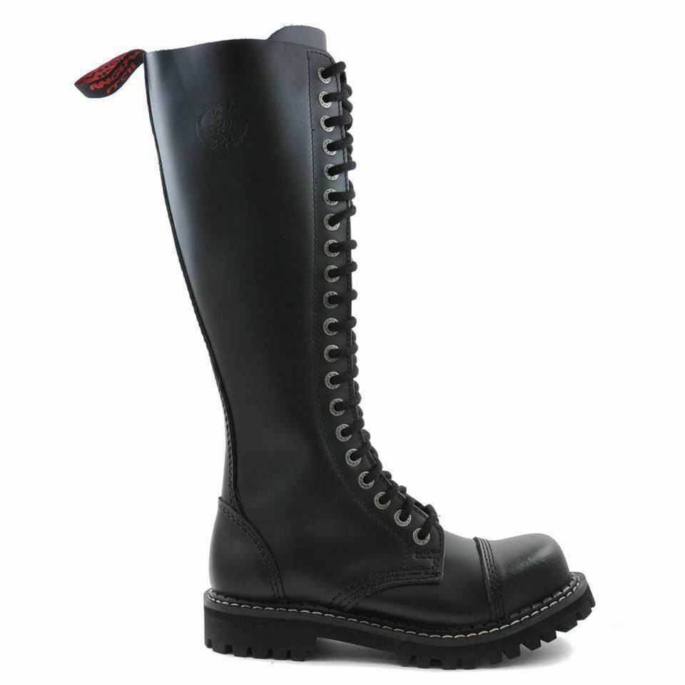 Angry Itch Mens Ladies Black Steel Toe Zip Up Real Leather Combat Knee Boots