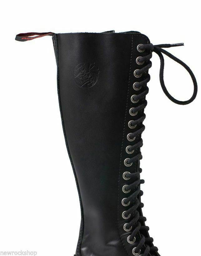 Angry Itch Mens Ladies Black Steel Toe Zip Up Real Leather Combat Knee Boots