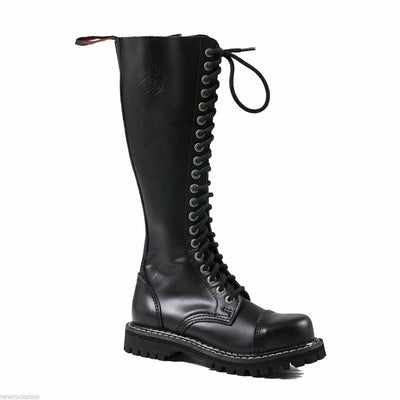 Angry Itch Mens Ladies Black Steel Toe Zip Up Real Leather Combat Knee Boots